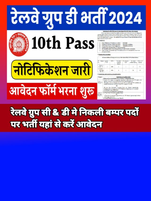 Railway Group D Vacancy 2024:-10वीं पास के लिए सुनहरा अवसर जल्दी करें.